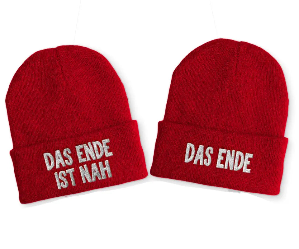 Das Ende ist nah | Duo Statement Beanie Mütze mit Spruch - Rot