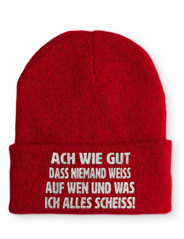 
                      
                        Ach wie gut das niemand weiss auf wen und was ich alles scheiss! Statement Mütze mit Spruch - Rot
                      
                    