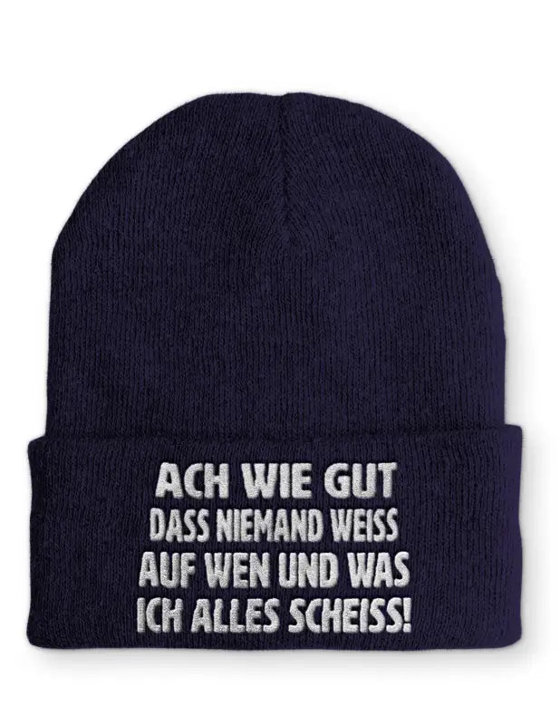 
                      
                        Ach wie gut das niemand weiss auf wen und was ich alles scheiss! Statement Mütze mit Spruch - Navy
                      
                    