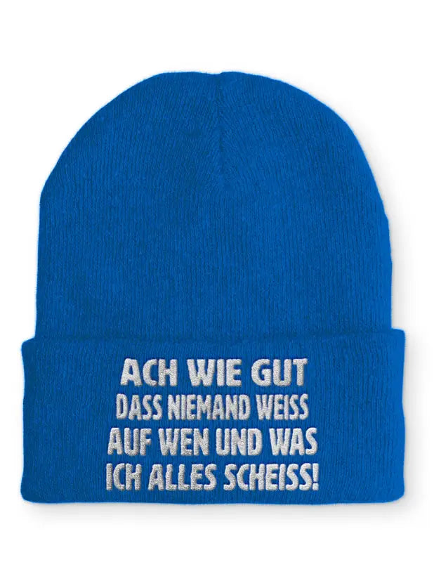 
                      
                        Ach wie gut das niemand weiss auf wen und was ich alles scheiss! Statement Mütze mit Spruch - Blau
                      
                    