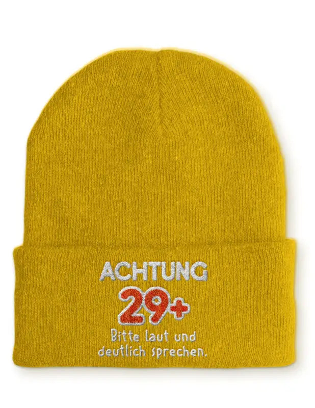 
                  
                    Achtung 29 + Bitte laut und deutlich sprechen. Statement Beanie Mütze mit Spruch - Mustard
                  
                