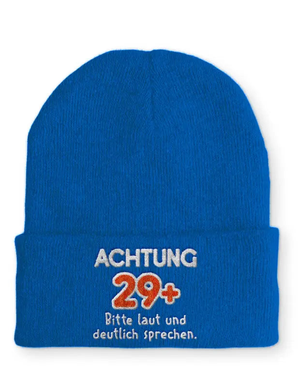 
                  
                    Achtung 29 + Bitte laut und deutlich sprechen. Statement Beanie Mütze mit Spruch
                  
                