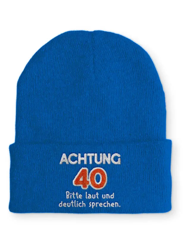 
                      
                        Achtung 40 Bitte laut und deutlich sprechen. Statement Beanie Mütze mit Spruch
                      
                    