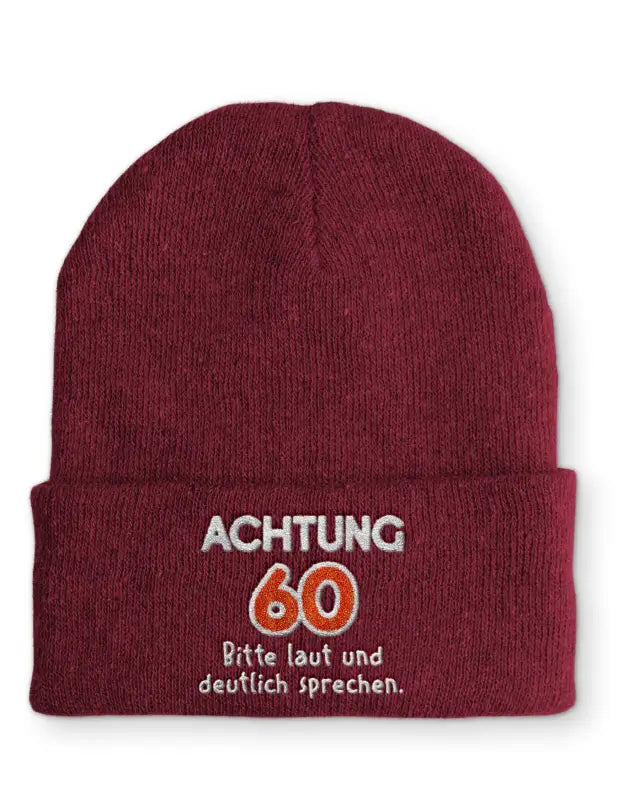 
                      
                        Achtung 60 Bitte laut und deutlich sprechen. Statement Beanie Mütze mit Spruch
                      
                    