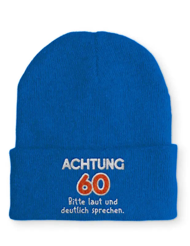 Achtung 60 Bitte laut und deutlich sprechen. Statement Beanie Mütze mit Spruch