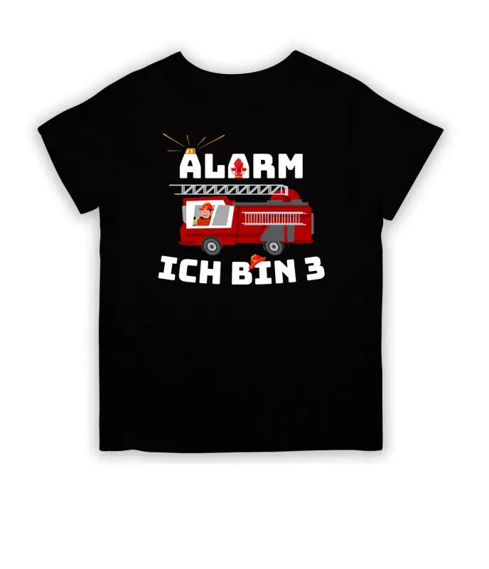 Alarm ich bin 3 Feuerwehrauto T - Shirt Kinder Geburtstag - 104 - 110 / Schwarz