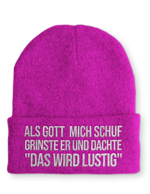 
                      
                        Als Gott mich schuf grinste er und dachte ’Das wird lustig’ Statement Mütze mit Spruch - Pink
                      
                    