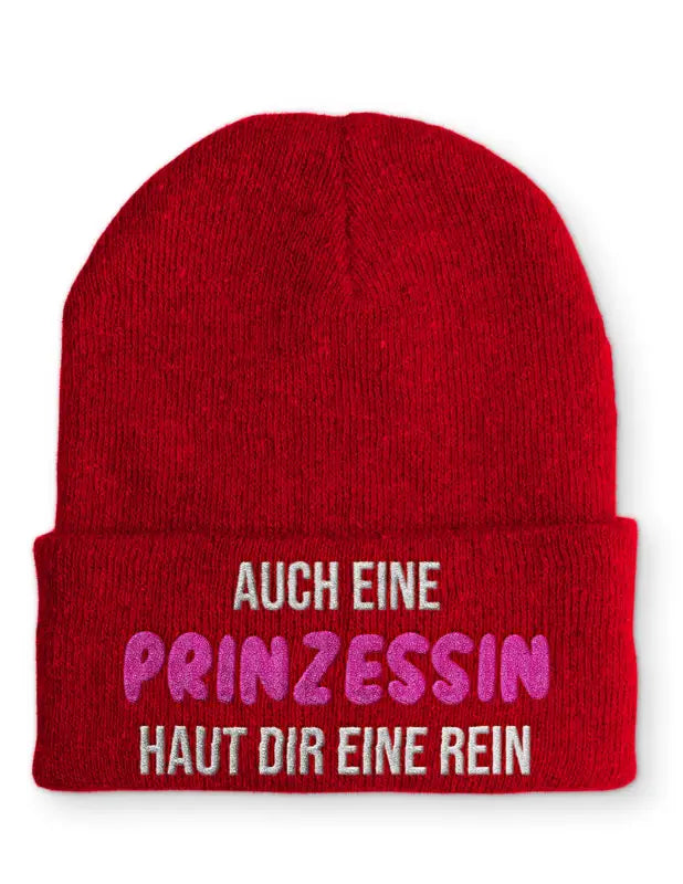 
                      
                        Auch eine Prinzessin haut dir rein Beanie Statement Mütze mit Spruch - Rot
                      
                    