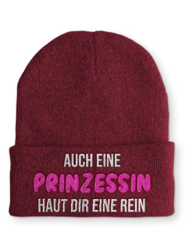 
                      
                        Auch eine Prinzessin haut dir rein Beanie Statement Mütze mit Spruch - Bordeaux
                      
                    