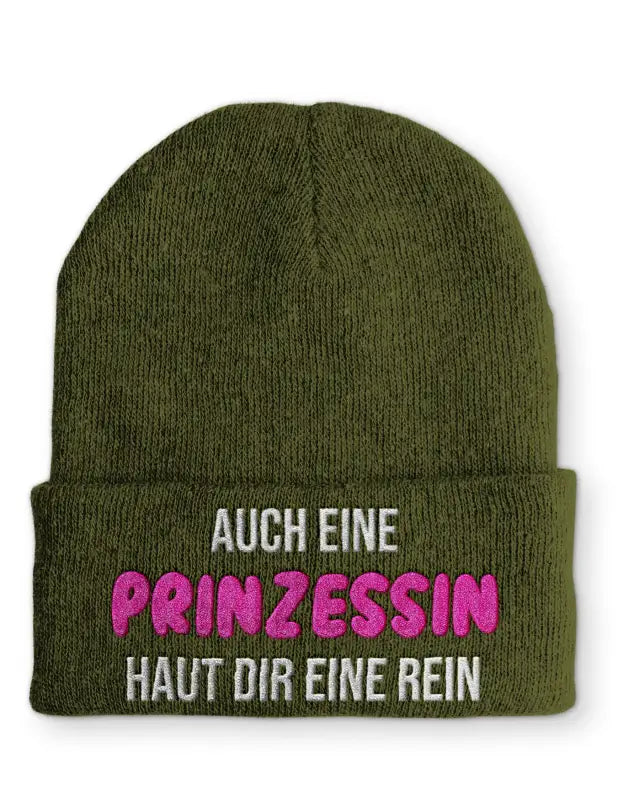 
                      
                        Auch eine Prinzessin haut dir rein Beanie Statement Mütze mit Spruch - Olive
                      
                    