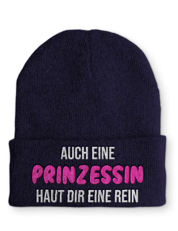 
                      
                        Auch eine Prinzessin haut dir rein Beanie Statement Mütze mit Spruch - Navy
                      
                    