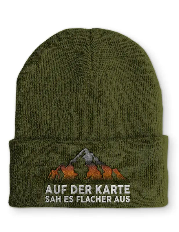 Auf der Karte sah es flacher aus Statement Beanie Mütze mit Spruch - Olive