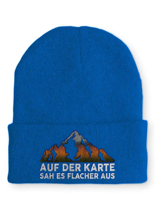 
                      
                        Auf der Karte sah es flacher aus Statement Beanie Mütze mit Spruch - Royal
                      
                    