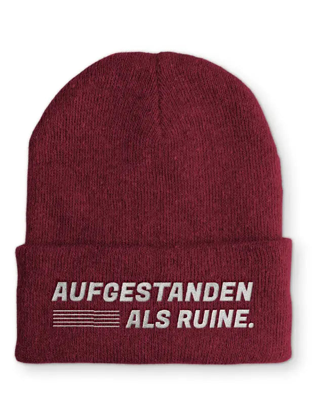 
                      
                        Aufgestanden als Ruine Statement Beanie Mütze mit Spruch - Bordeaux
                      
                    