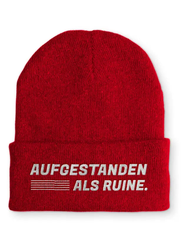 
                      
                        Aufgestanden als Ruine Statement Beanie Mütze mit Spruch - Rot
                      
                    