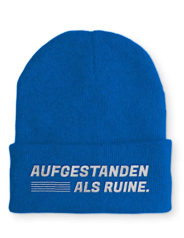 
                      
                        Aufgestanden als Ruine Statement Beanie Mütze mit Spruch - Royal
                      
                    