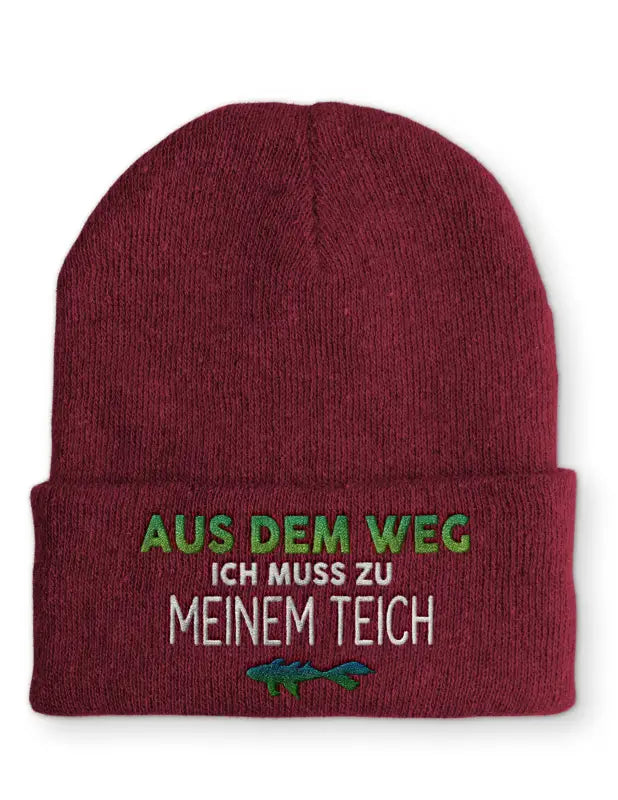 
                      
                        Aus dem Weg ich muss zu meinem Teich Statement Beanie Mütze mit Spruch - Bordeaux
                      
                    