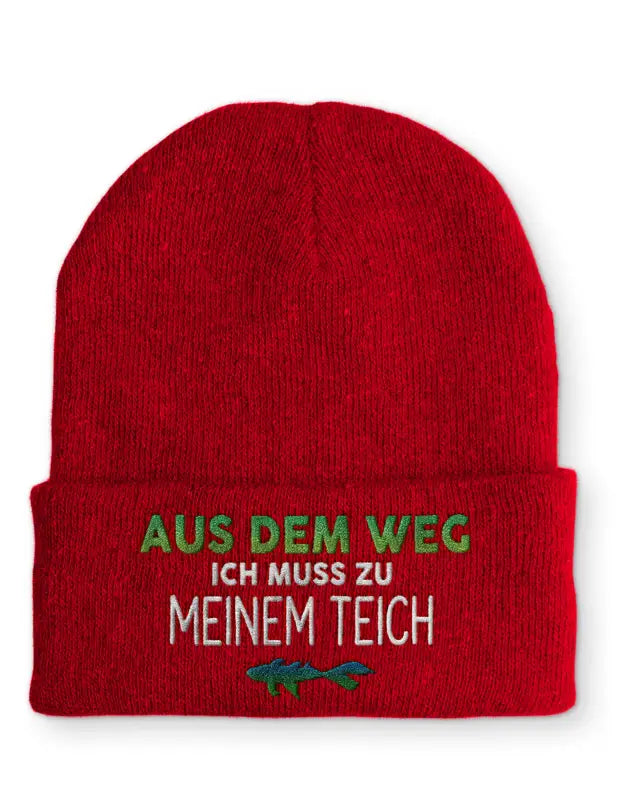 
                      
                        Aus dem Weg ich muss zu meinem Teich Statement Beanie Mütze mit Spruch - Rot
                      
                    