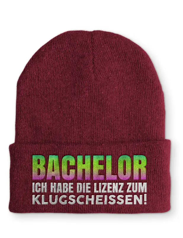 
                      
                        Bachelor Ich habe die Lizenz zum klugscheissen Statement Beanie Mütze mit Spruch - Bordeaux
                      
                    