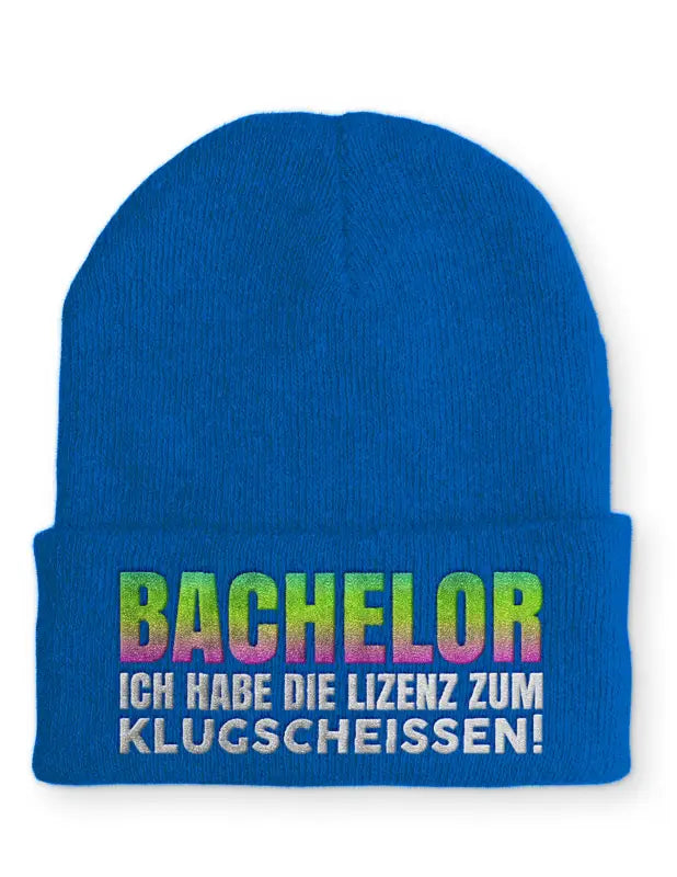 
                      
                        Bachelor Ich habe die Lizenz zum klugscheissen Statement Beanie Mütze mit Spruch - Royal
                      
                    