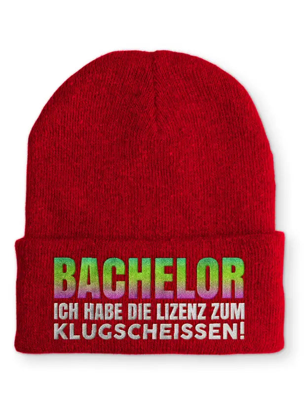 
                      
                        Bachelor Ich habe die Lizenz zum klugscheissen Statement Beanie Mütze mit Spruch - Rot
                      
                    