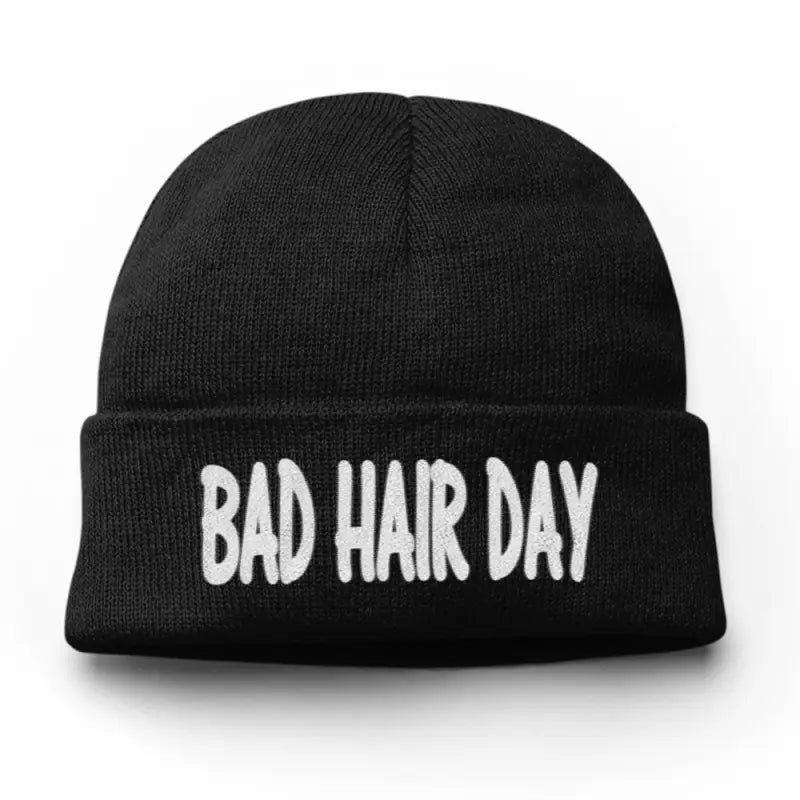 Bad Hair Day Wintermütze Spruchmütze Beanie perfekt für die kalte Jahreszeit - Schwarz