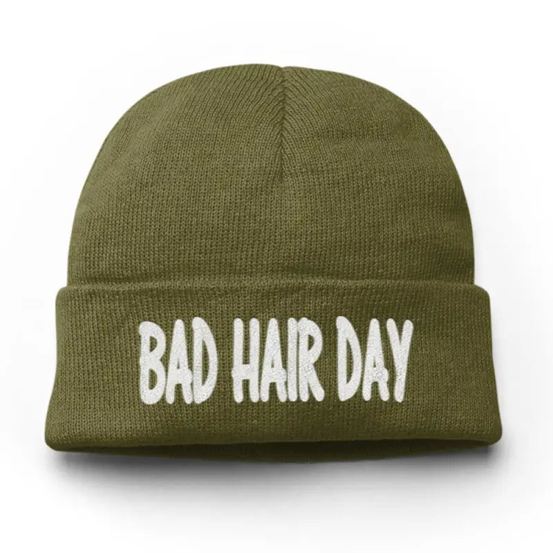Bad Hair Day Wintermütze Spruchmütze Beanie perfekt für die kalte Jahreszeit - Olive