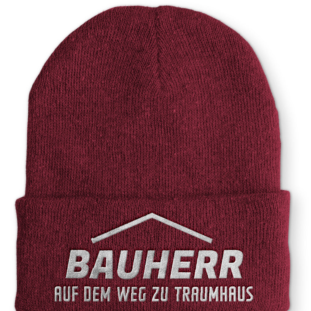 Bauherr auf dem Weg zum Traumhaus Beanie Mütze mit Spruch - Bordeaux - Mütze