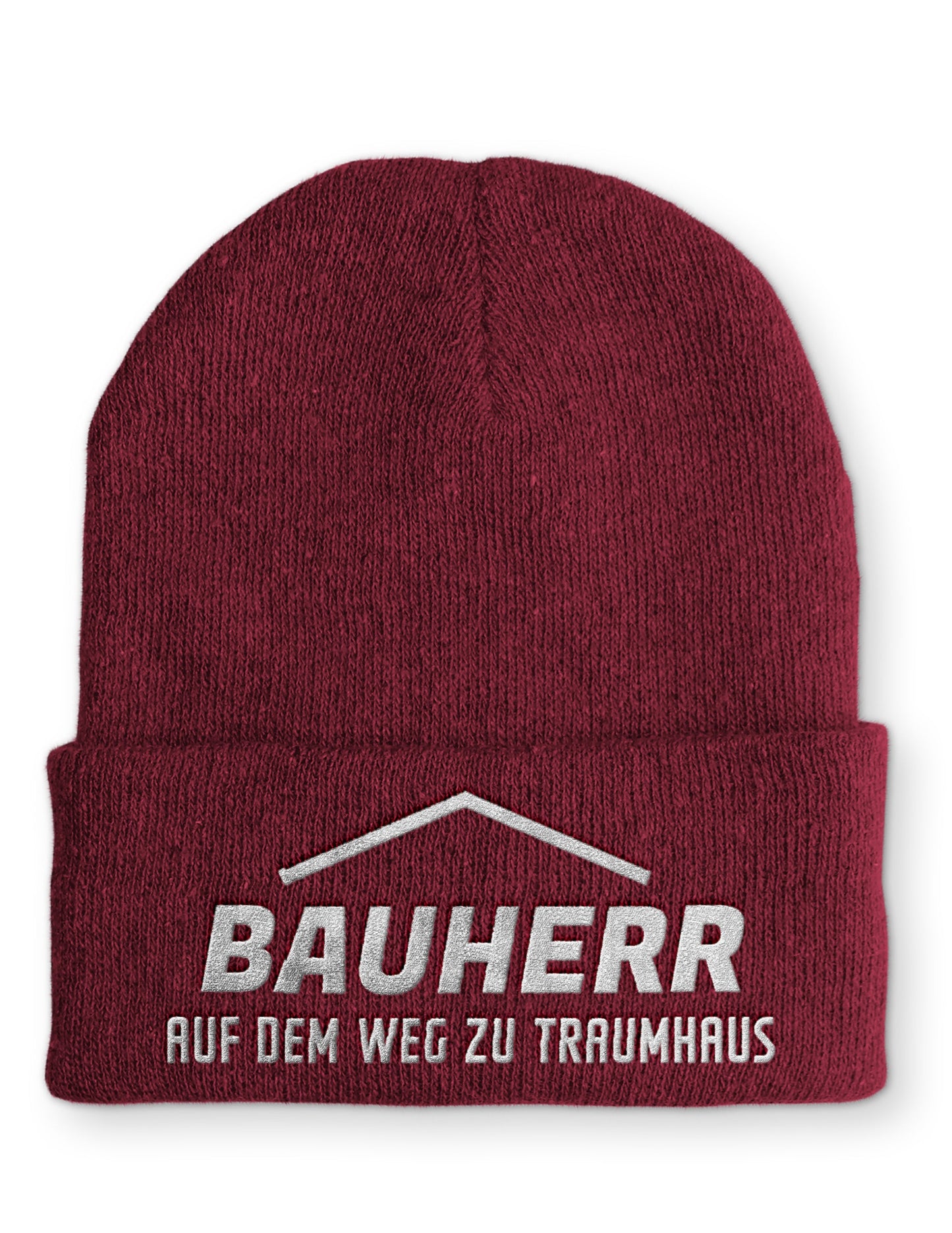 Bauherr auf dem Weg zum Traumhaus Beanie Mütze mit Spruch - Bordeaux - Mütze