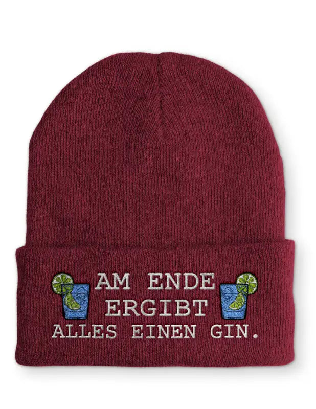 
                      
                        Beanie Mütze Am Ende ergibt alles einen Gin. Statement mit Spruch - Bordeaux
                      
                    