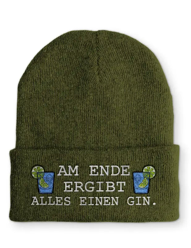 
                      
                        Beanie Mütze Am Ende ergibt alles einen Gin. Statement mit Spruch - Olive
                      
                    