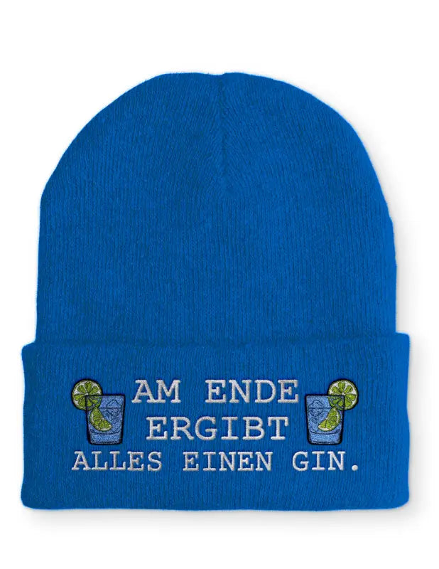 
                      
                        Beanie Mütze Am Ende ergibt alles einen Gin. Statement mit Spruch - Blau
                      
                    