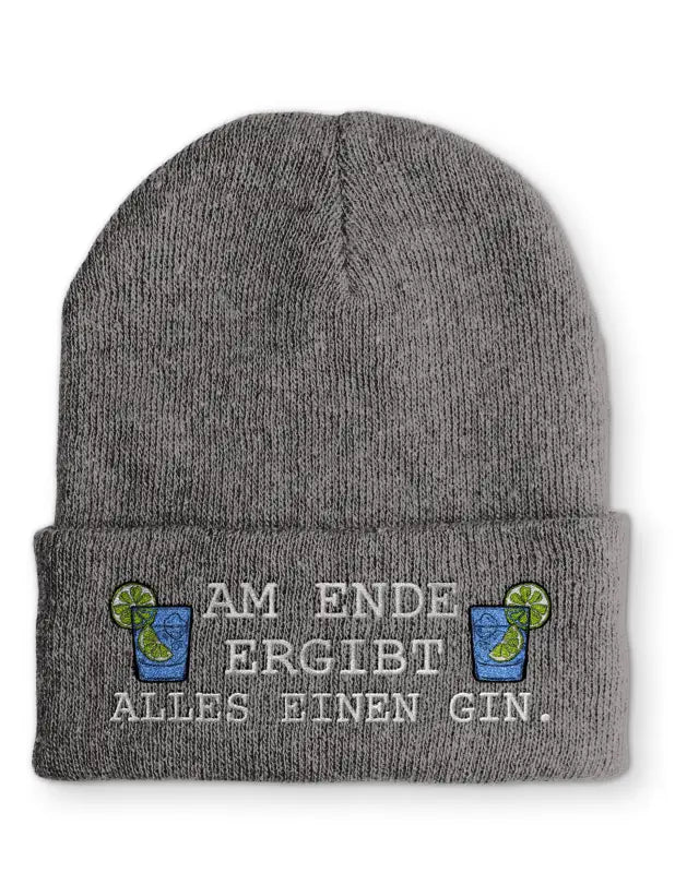 
                      
                        Beanie Mütze Am Ende ergibt alles einen Gin. Statement mit Spruch - Grey
                      
                    