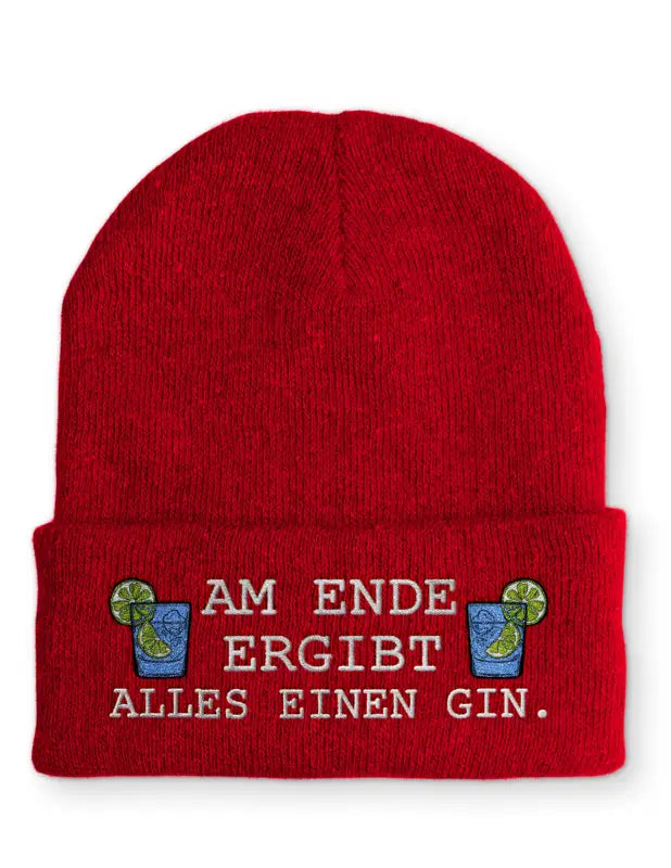 
                      
                        Beanie Mütze Am Ende ergibt alles einen Gin. Statement mit Spruch - Rot
                      
                    