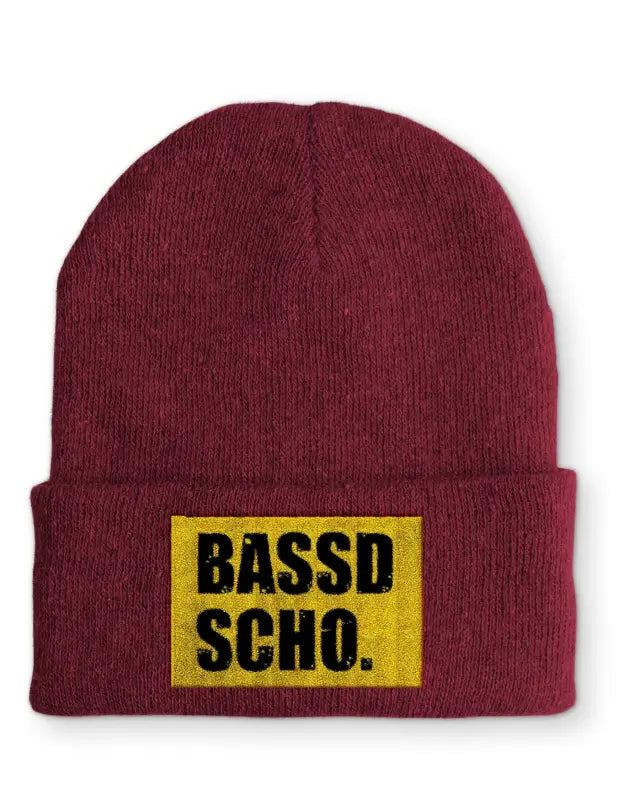 
                      
                        Beanie Mütze Bassd Scho. Statement mit Spruch - Bordeaux
                      
                    