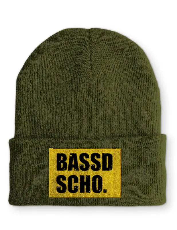 
                      
                        Beanie Mütze Bassd Scho. Statement mit Spruch - Olive
                      
                    