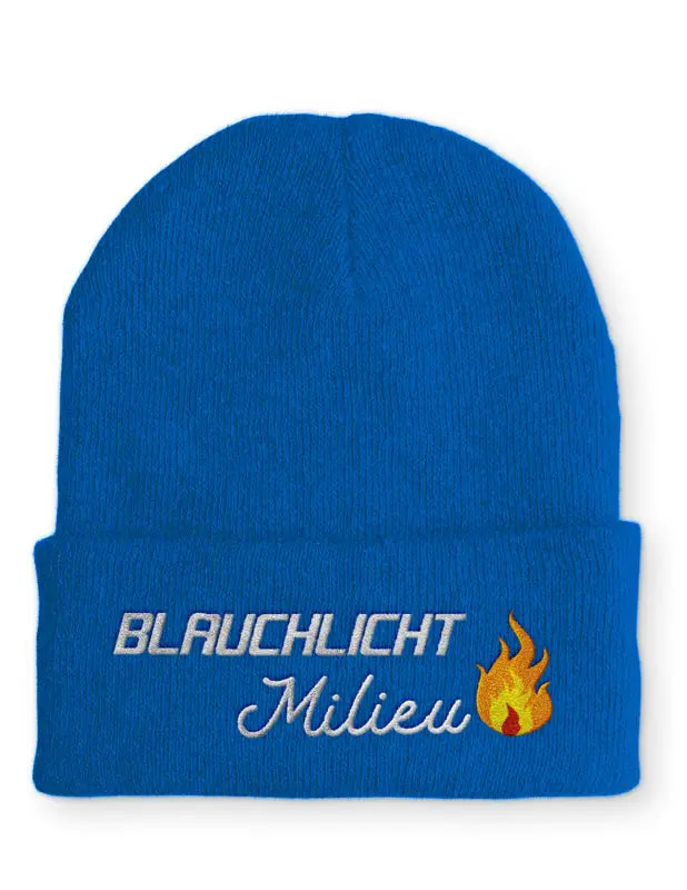 
                      
                        Beanie Mütze Blaulicht Milieu Statement mit Spruch - Blau
                      
                    