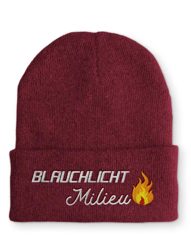 
                      
                        Beanie Mütze Blaulicht Milieu Statement mit Spruch - Bordeaux
                      
                    