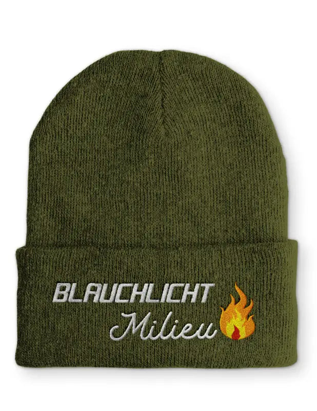 
                      
                        Beanie Mütze Blaulicht Milieu Statement mit Spruch - Olive
                      
                    