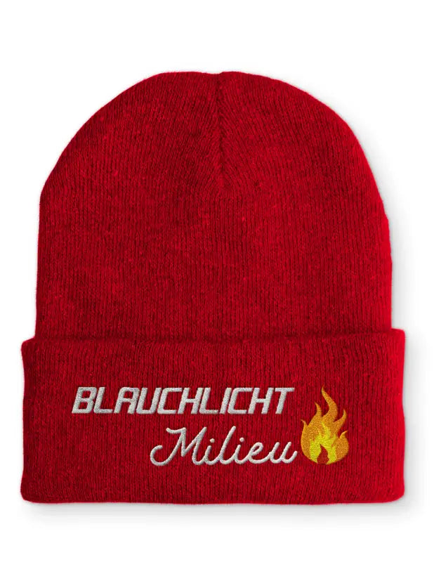 
                      
                        Beanie Mütze Blaulicht Milieu Statement mit Spruch - Rot
                      
                    