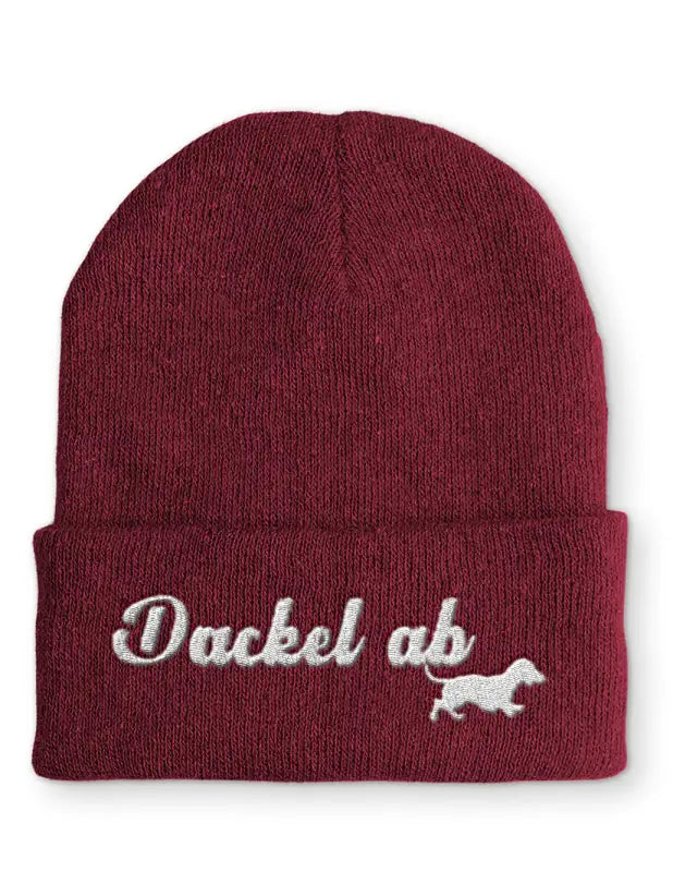 
                      
                        Beanie Mütze Dackel ab Dackelfan Statement mit Spruch - Bordeaux
                      
                    