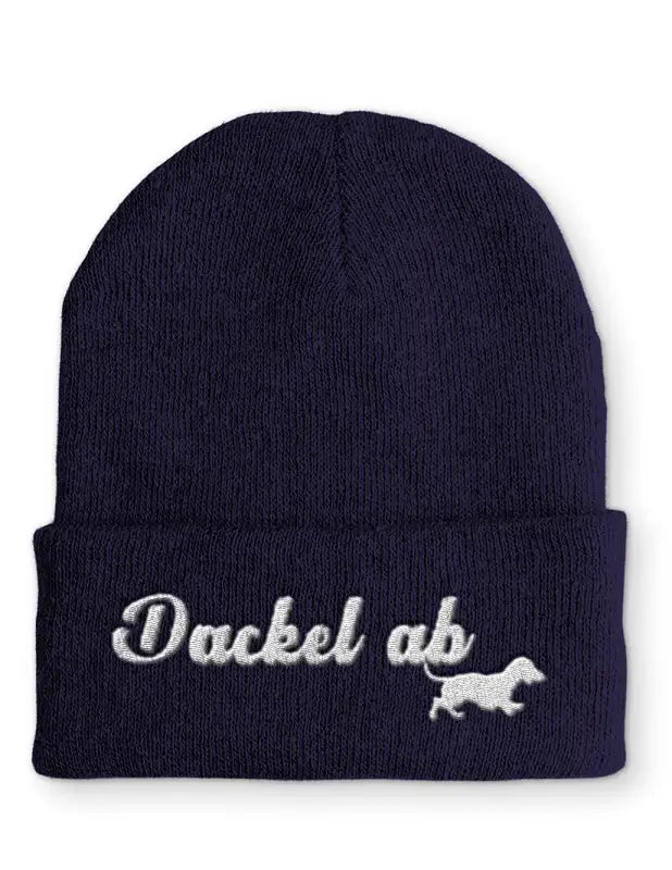 
                      
                        Beanie Mütze Dackel ab Dackelfan Statement mit Spruch - Navy
                      
                    