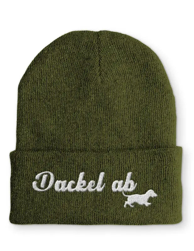 Beanie Mütze Dackel ab Dackelfan Statement mit Spruch - Olive