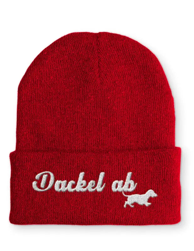 Beanie Mütze Dackel ab Dackelfan Statement mit Spruch - Rot