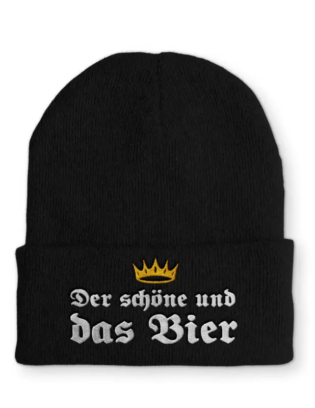 Beanie Mütze Der schöne und das Bier Statement mit Spruch - Black