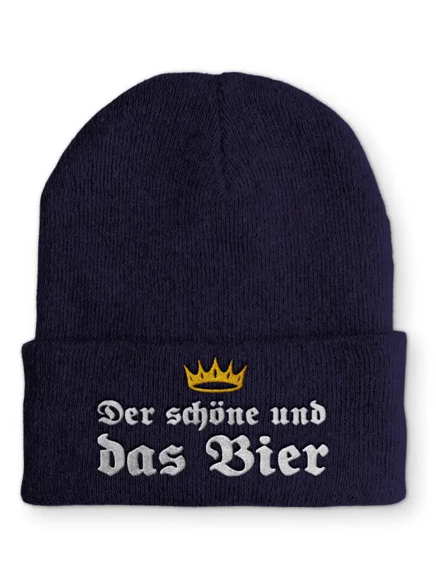 Beanie Mütze Der schöne und das Bier Statement mit Spruch - Navy