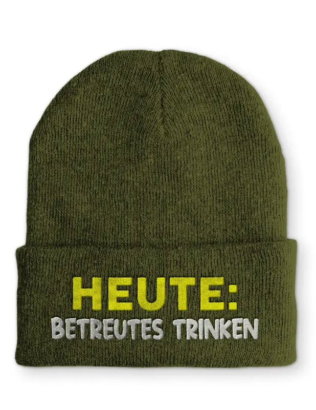 
                      
                        Beanie Mütze Heute: Betreutes trinken Statement mit Spruch - Olive
                      
                    