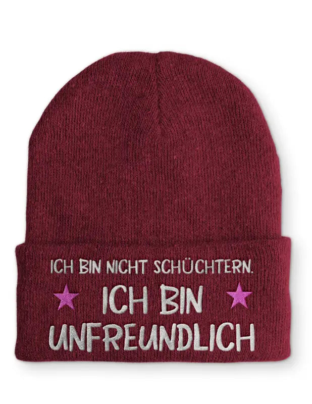 
                      
                        Beanie Mütze Ich bin nicht schüchtern. unfreundlich Statement mit Spruch - Bordeaux
                      
                    