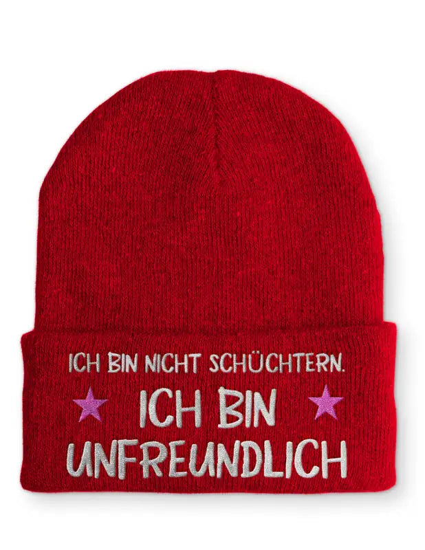 
                      
                        Beanie Mütze Ich bin nicht schüchtern. unfreundlich Statement mit Spruch - Rot
                      
                    