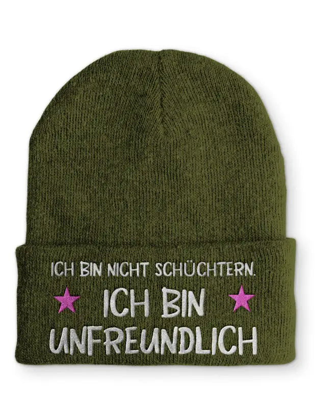 
                      
                        Beanie Mütze Ich bin nicht schüchtern. unfreundlich Statement mit Spruch - Olive
                      
                    